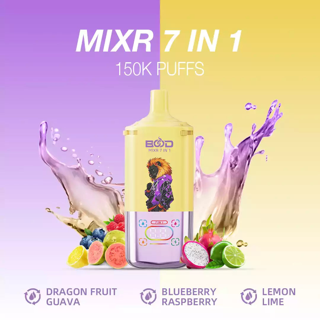 BOOD MIXR 7 in 1 150K Disposable Vapes Wholesale Bulk Buy 150000 Puffs Tri Tank Dual Mesh Coil  Taste Switching