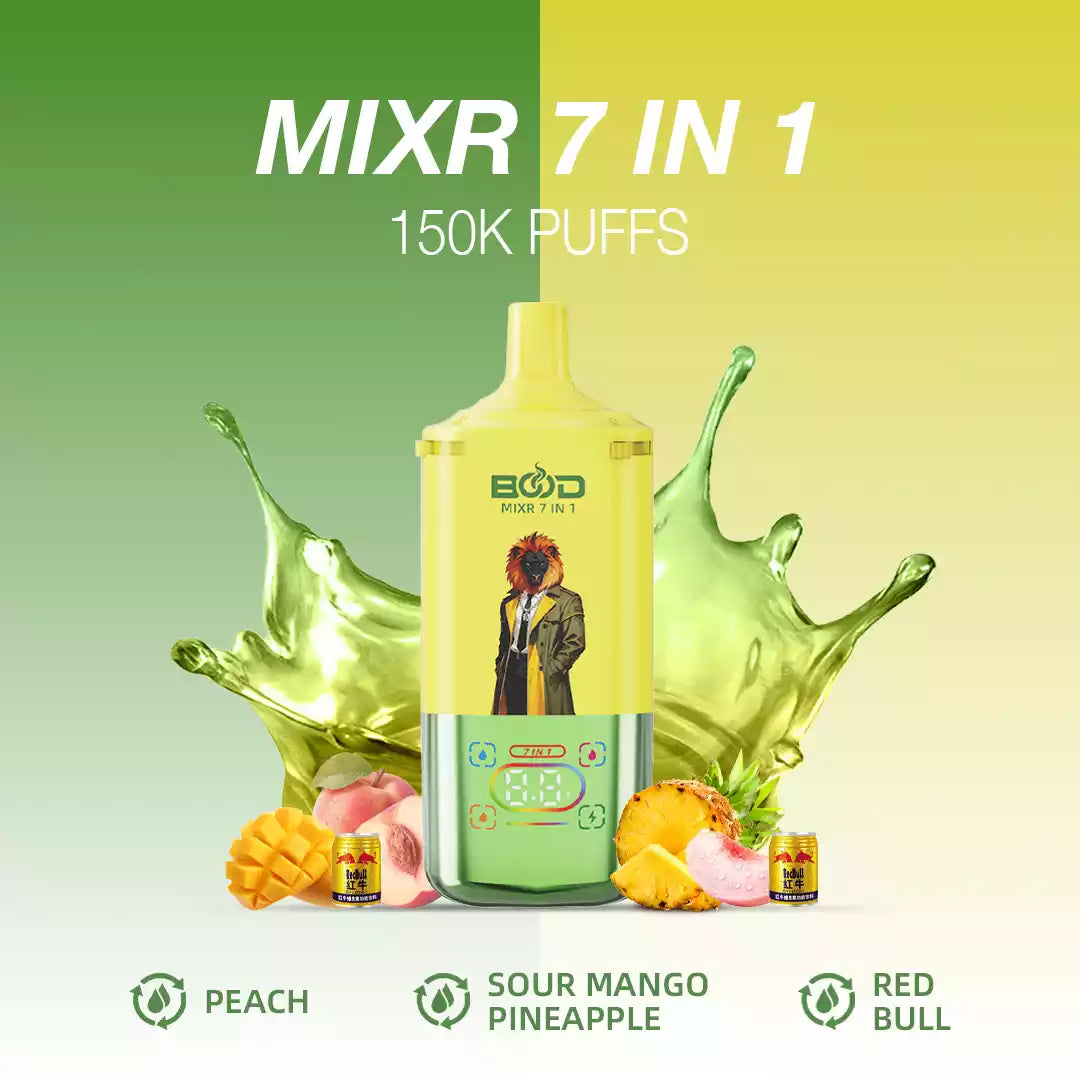 BOOD MIXR 7 in 1 150K Disposable Vapes Wholesale Bulk Buy 150000 Puffs Tri Tank Dual Mesh Coil  Taste Switching