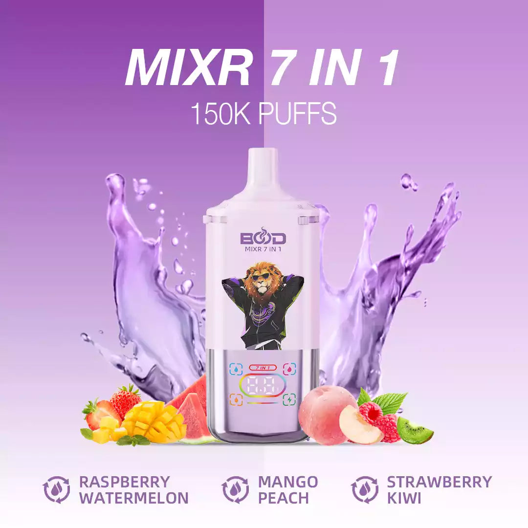BOOD MIXR 7 in 1 150K Disposable Vapes Wholesale Bulk Buy 150000 Puffs Tri Tank Dual Mesh Coil  Taste Switching