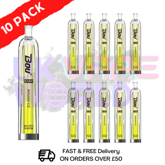 Banana ICE - BOU STAR BAR 600 Puffs, 10er-Packung