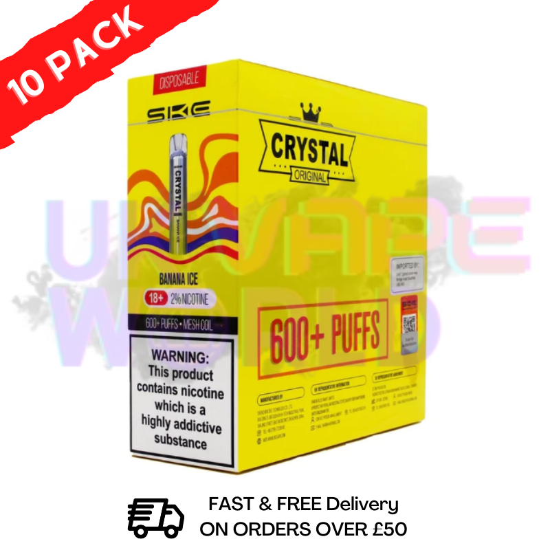 Banana ICE - Crystal Bar Puffs 600 SKE Schachtel mit 10 Stück - 26,99 £