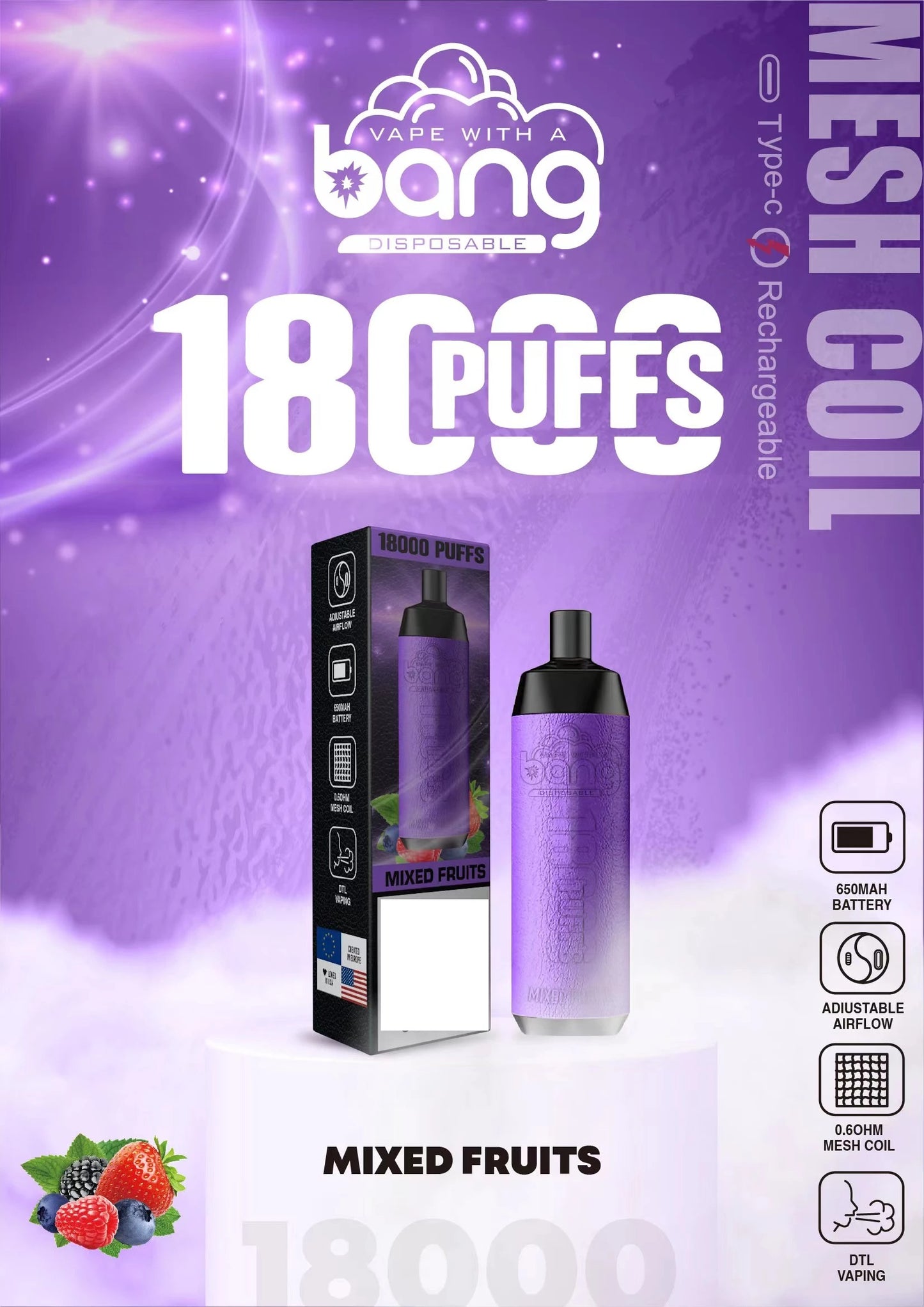 BANG Crown Bar 18000 Puffs Bulk Buy Rechargeable Disposable Vapes Wholesale