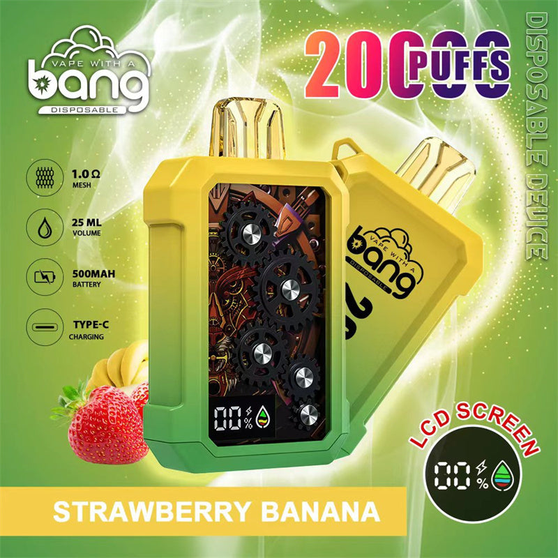 BANG Original China Europe UK Asia Metal Gear 20000 with LCD Screen Disposable Vape Device E-Cigarette Wholesale Supplier Distributor and OEM ODM-500mAh Battery. 25ml E-liquid. Multiple Nicotine 12 Flavors