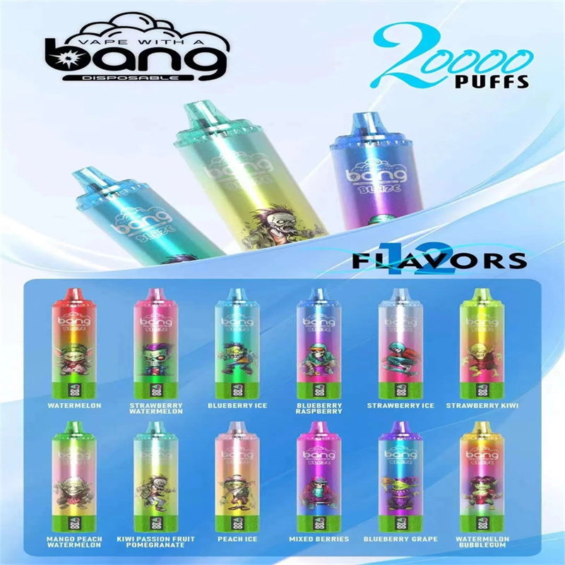 Bang 20k Puff Disposable Electronic Cigarette Bang Blaze 20000 Puffs With Smart Screen Display-1000mAh Battery. 26ml E-liquid. Multiple Nicotine 12 Flavors