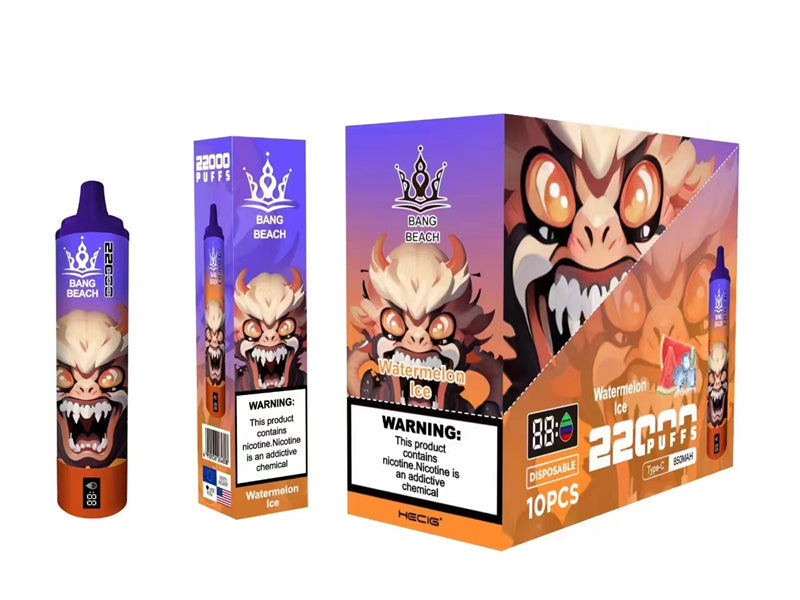 Bang Beach 22000 Puffs Disposable Electronic Cigarette Puff 22k With Smart Screen 36ml-850mAh Battery. 40ml E-liquid. Multiple Nicotine 12 Flavors