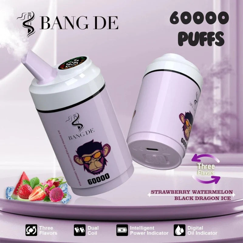 Bang DE 60K 3 in 1 Flavors Hot-Selling Model Wholesale Deal-850mAh battery. 60ml E-liquid. Multiple Nicotine 12 Flavors