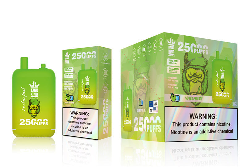 Bang King 25000 Puffs - 46mL Dual Tank (0% to 5% Nicotine)  650mAh Battery 12 Flavors