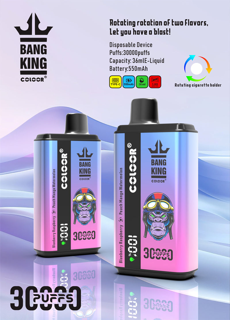 Bang King 30000 Puff Disposable E-Cigarette Vape Double Flavor Digital Display Bang 30k Puff Vaper-550mAh Battery. 36ml E-liquid. Multiple Nicotine 12 Flavors