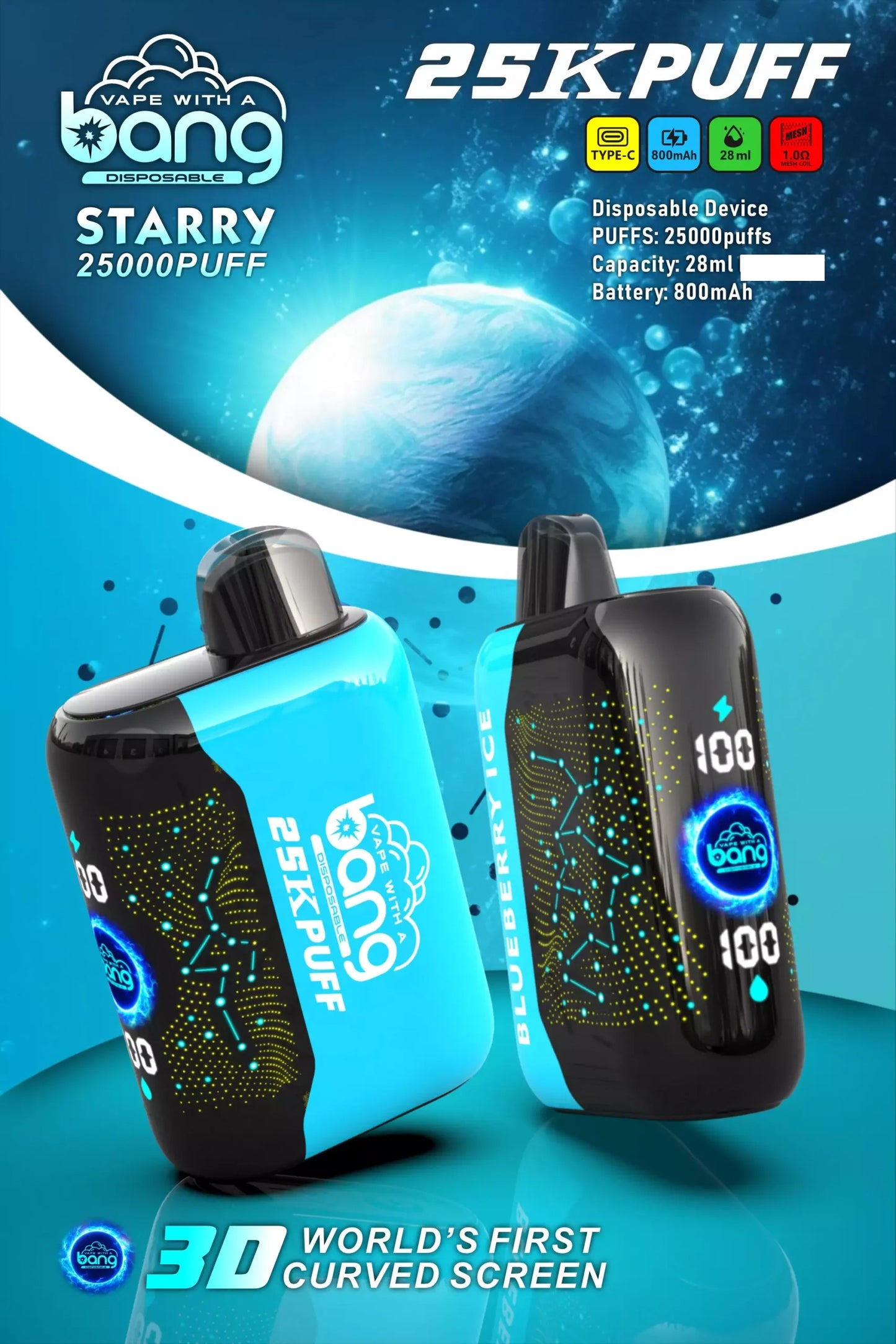 BANG Starry 25000 Puffs 3D Curved Screen Bulk Buy Rechargeable Disposable Vapes Wholesale