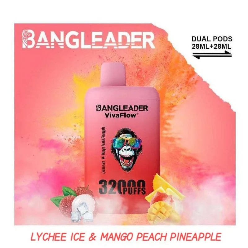 BANGLEADER 32000 PUFFS DUAL FLAVORS Vape Good Sale Discount Price-650mAh Battery. 28ml E-liquid. Multiple Nicotine 12 Flavors