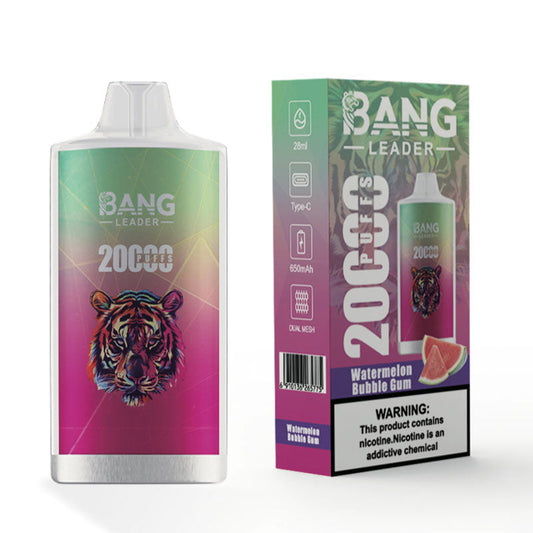 Bang Leader 20000 Puffs Disposable Vape – 650mAh Battery. 28mL E-Liquid. 0% to 5% Nicotine Options 12 Flavors