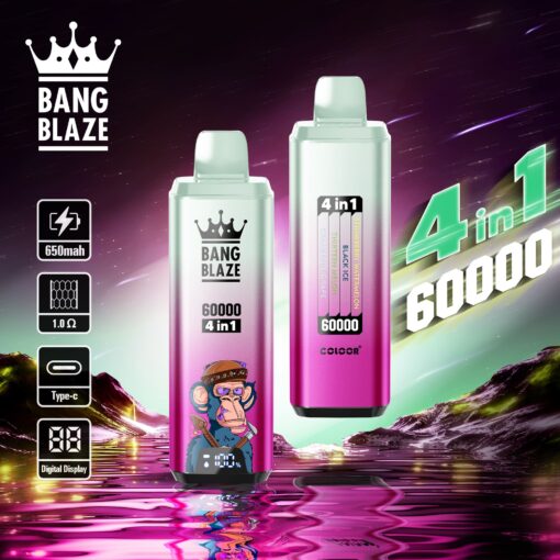 BANG BLAZE 4 In 1 60000 Puffs Disposable Vape Wholesale-650mAh Battery. 56ml E-liquid. Multiple Nicotine 12 Flavors