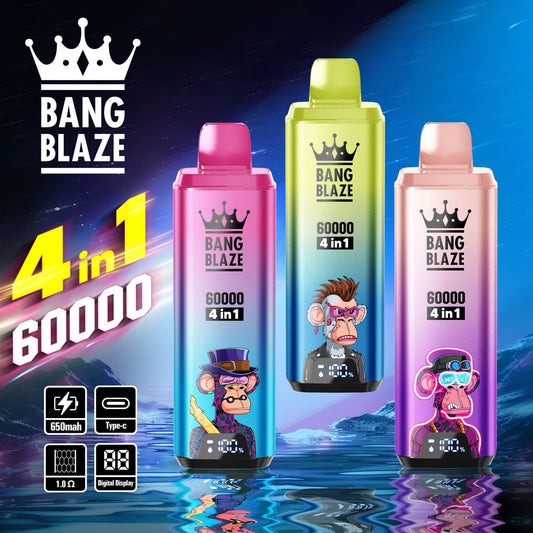BANG BLAZE 4 In 1 60000 Puffs Disposable Vape Wholesale-650mAh Battery. 56ml E-liquid. Multiple Nicotine 12 Flavors