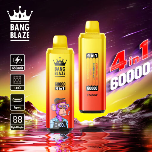 BANG BLAZE 4 In 1 60000 Puffs Disposable Vape Wholesale-650mAh Battery. 56ml E-liquid. Multiple Nicotine 12 Flavors