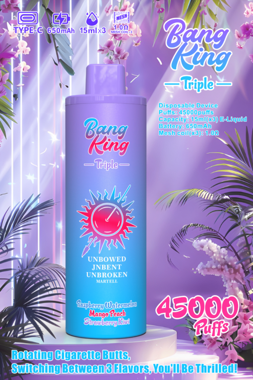 Bang King Triple 45000 Puffs Disposable Vape - 3*15ml E-Liquid. 650mAh Battery 12 Flavors