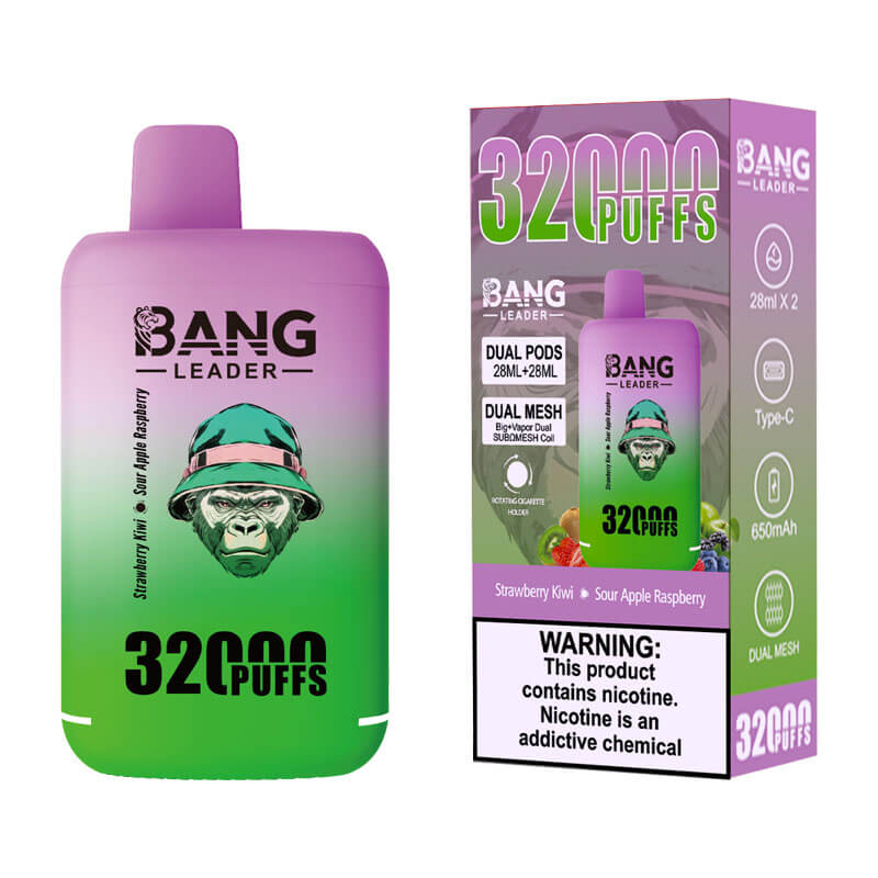 Bang Leader 32000 Puffs Disposable Vape (0% to 5% Nicotine) - Dual Pods. 26ml+26ml E-Liquid 650mah Type-C Rechargeable 18  Flavors