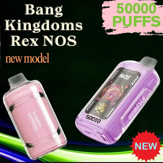 Bang Kingdoms Rex NOS 50k Crystal Vape Best Seller Discounted Price-950mAh battery. 40ml E-liquid. Multiple Nicotine 10 Flavors