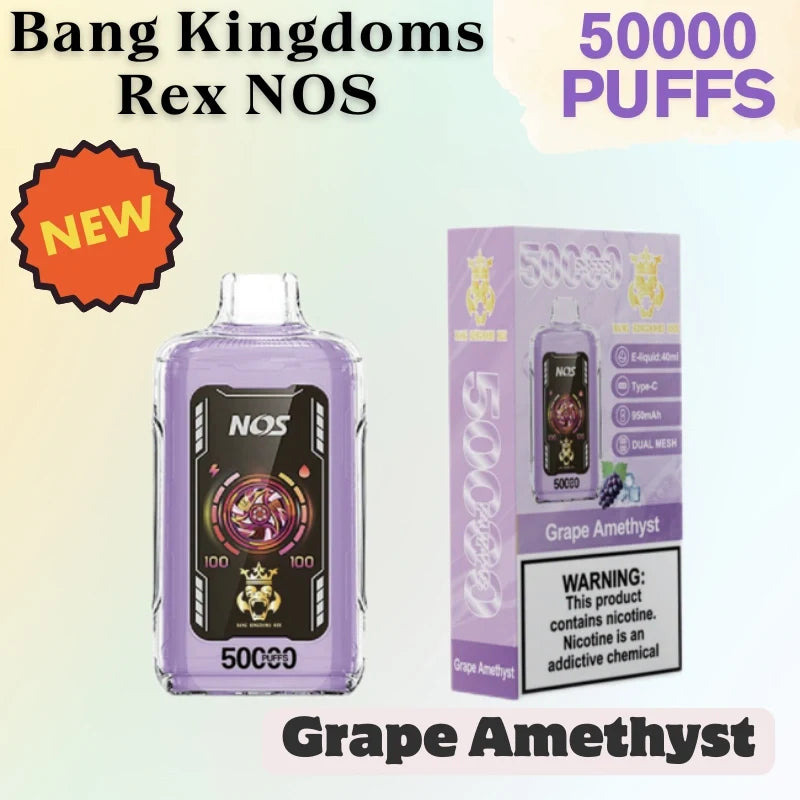 Bang Kingdoms Rex NOS 50k Crystal Vape Best Seller Discounted Price-950mAh battery. 40ml E-liquid. Multiple Nicotine 10 Flavors