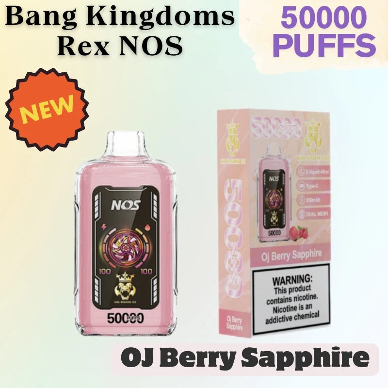Bang Kingdoms Rex NOS 50k Crystal Vape Best Seller Discounted Price-950mAh battery. 40ml E-liquid. Multiple Nicotine 10 Flavors