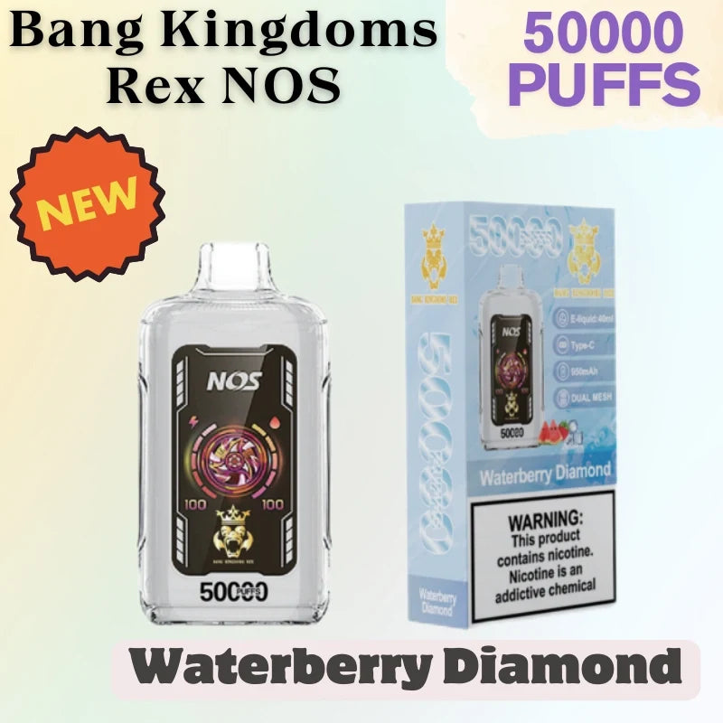 Bang Kingdoms Rex NOS 50k Crystal Vape Best Seller Discounted Price-950mAh battery. 40ml E-liquid. Multiple Nicotine 10 Flavors