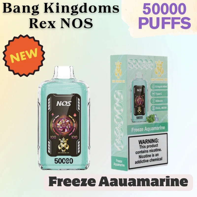 Bang Kingdoms Rex NOS 50k Crystal Vape Best Seller Discounted Price-950mAh battery. 40ml E-liquid. Multiple Nicotine 10 Flavors