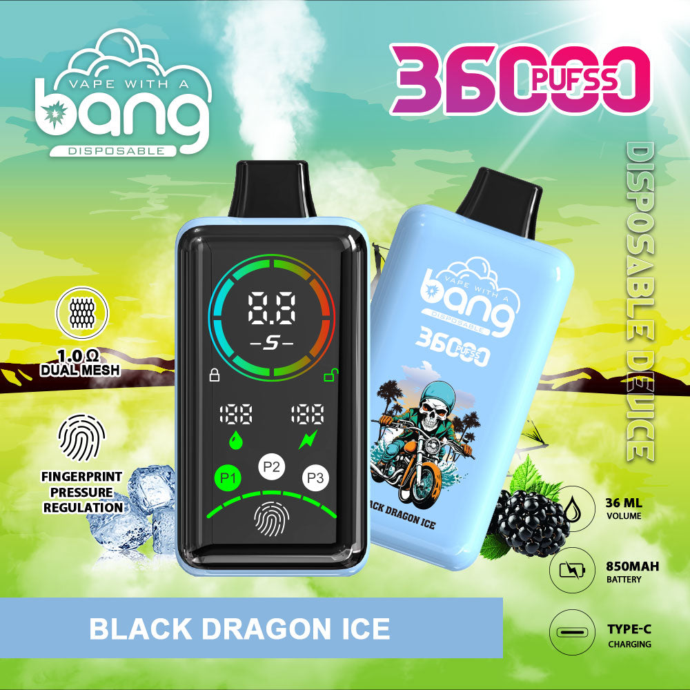 Bang 36000 Power Disposable Vape – 850mAh Battery. 36mL E-Liquid. 0% to 5% Nicotine Options 12 Flavors