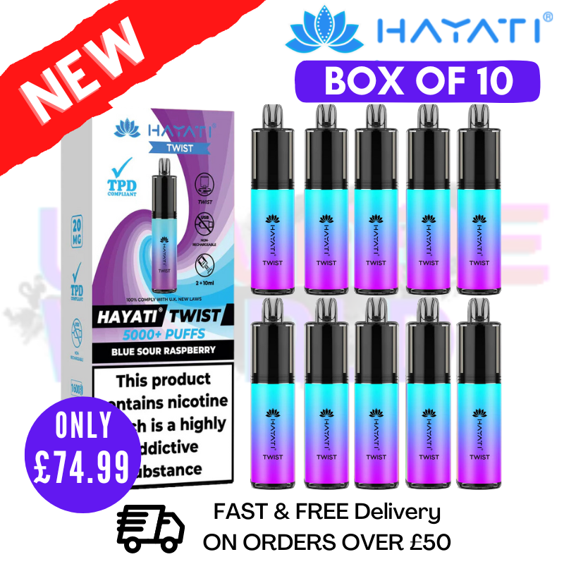 Blue Sour Raspberry Hayati Twist 5000 Puffs 5K Box Of 10
