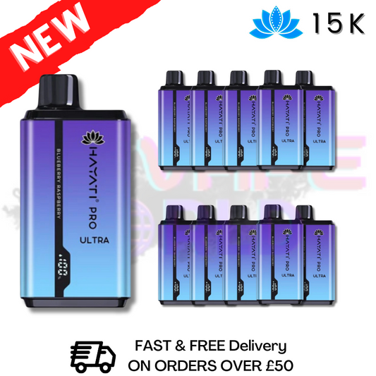 Hayati Ultra Pro, 15.000 Züge, Blaubeere-Himbeere, 10er-Packung