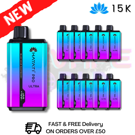 Hayati Ultra Pro Blue Sour Raspberry 15000 Puffs 15K Box Of 10