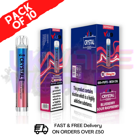 Blau-saure Himbeere – Crystal Bar Puffs 600 VU9, 10er-Packung