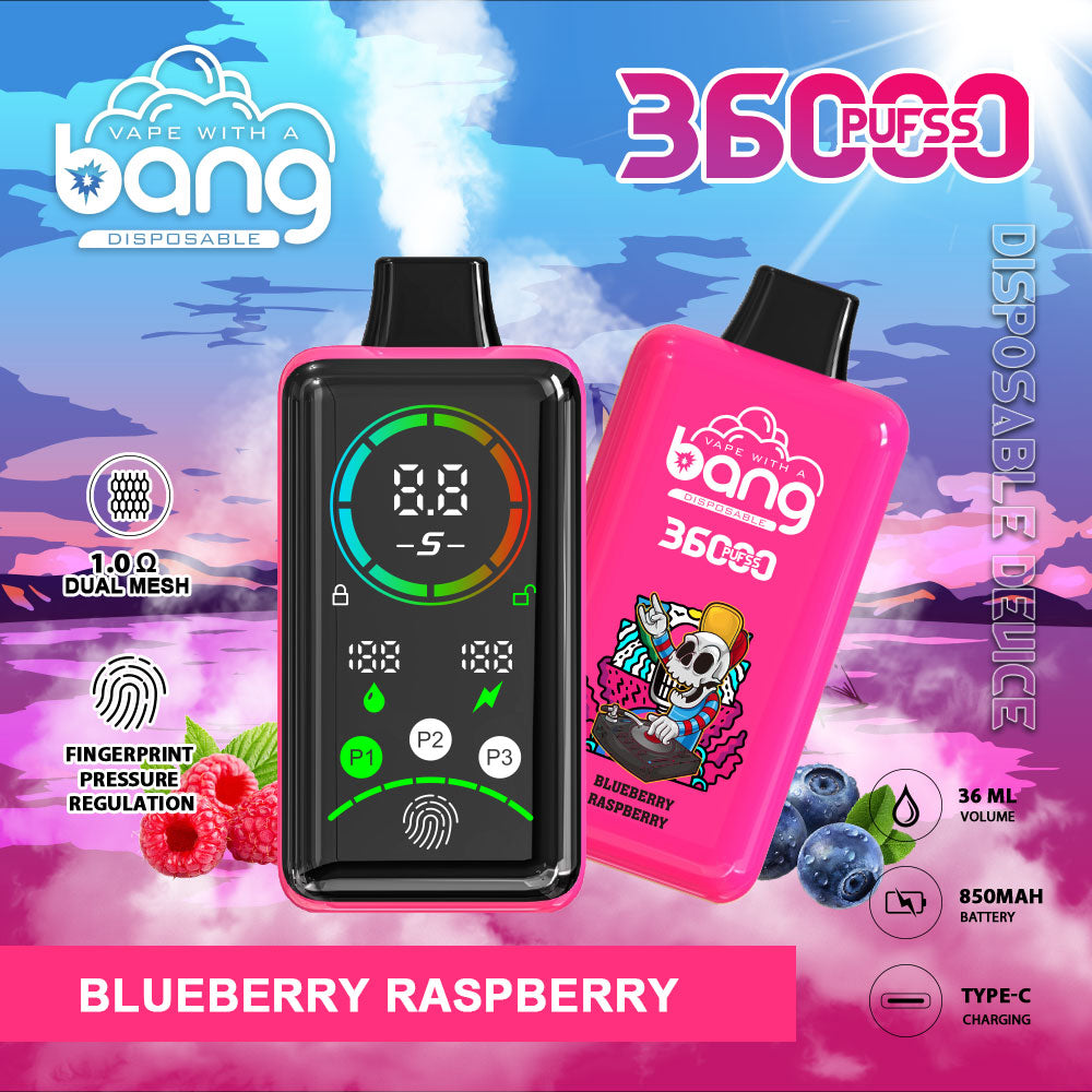 Bang 36000 Power Disposable Vape – 850mAh Battery. 36mL E-Liquid. 0% to 5% Nicotine Options 12 Flavors