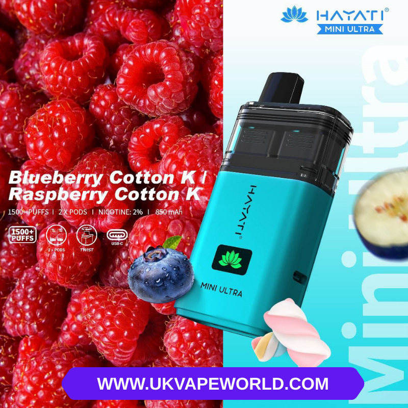 Raspberry Cotton K Hayati Mini Ultra 1500 Puff Twist Bar