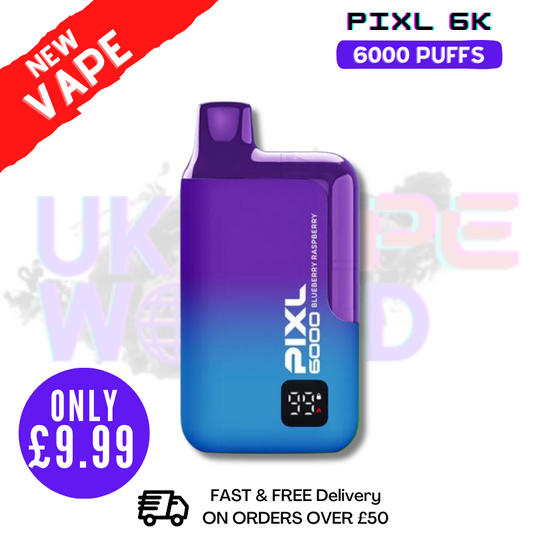 Pixl 6000 6K Puff Einweg-E-Zigarette, Geschmacksrichtung Blaubeere/Himbeere – nur 9,99 £