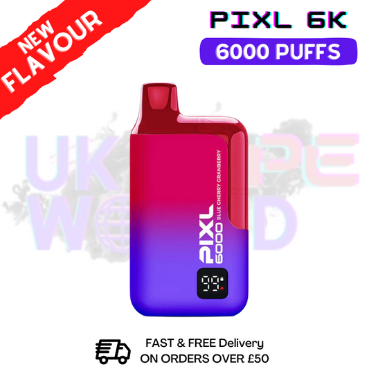 Pixl 6000 6K Puff Einweg-E-Zigarette mit blauer Kirsche und Cranberry-Sorte – nur 9,99 £