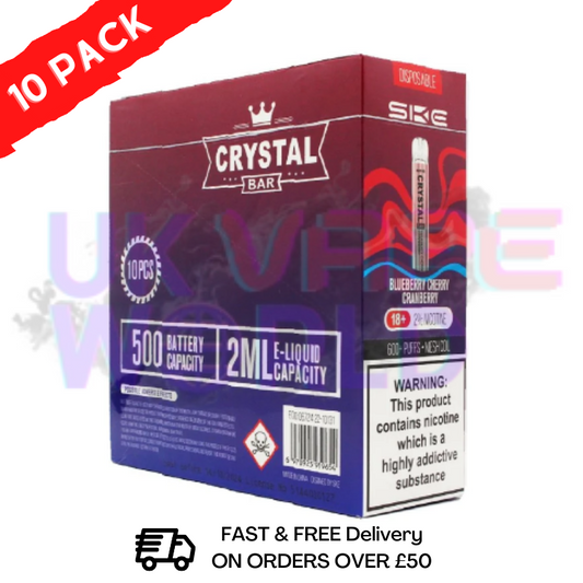 Blaubeer-Himbeere - Crystal Bar Puffs 600 Stück, 10er-Packung - 26,99 £