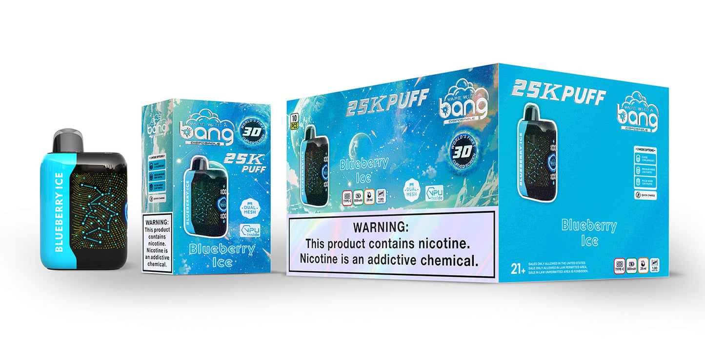 Bang starry 25000 puffs Disposable Vape-850mAh Battery. 30ml E-liquid. Multiple Nicotine 16 Flavors