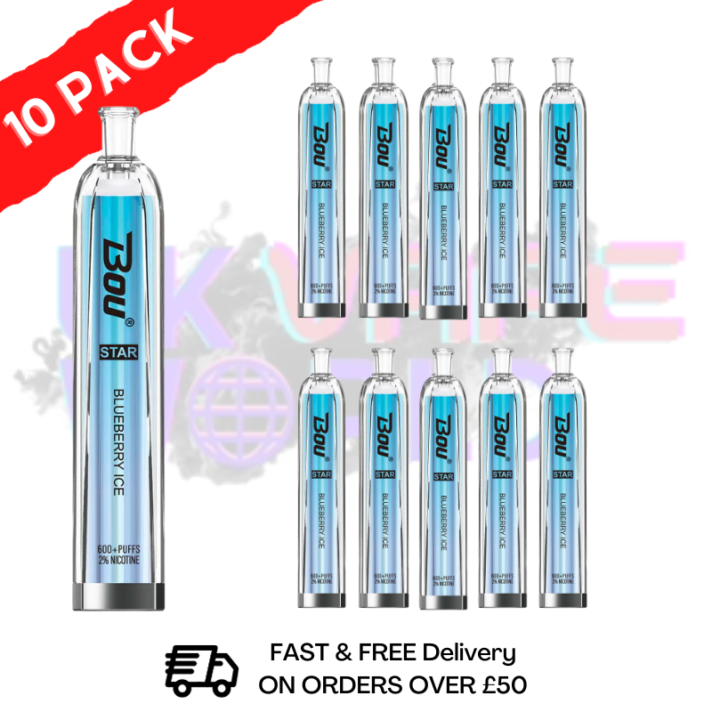 Blaubeereis - Bou Star Riegel, 600 Puffs, 10er-Packung