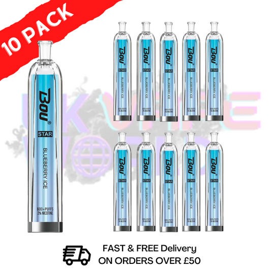Blaubeereis - Bou Star Riegel, 600 Puffs, 10er-Packung