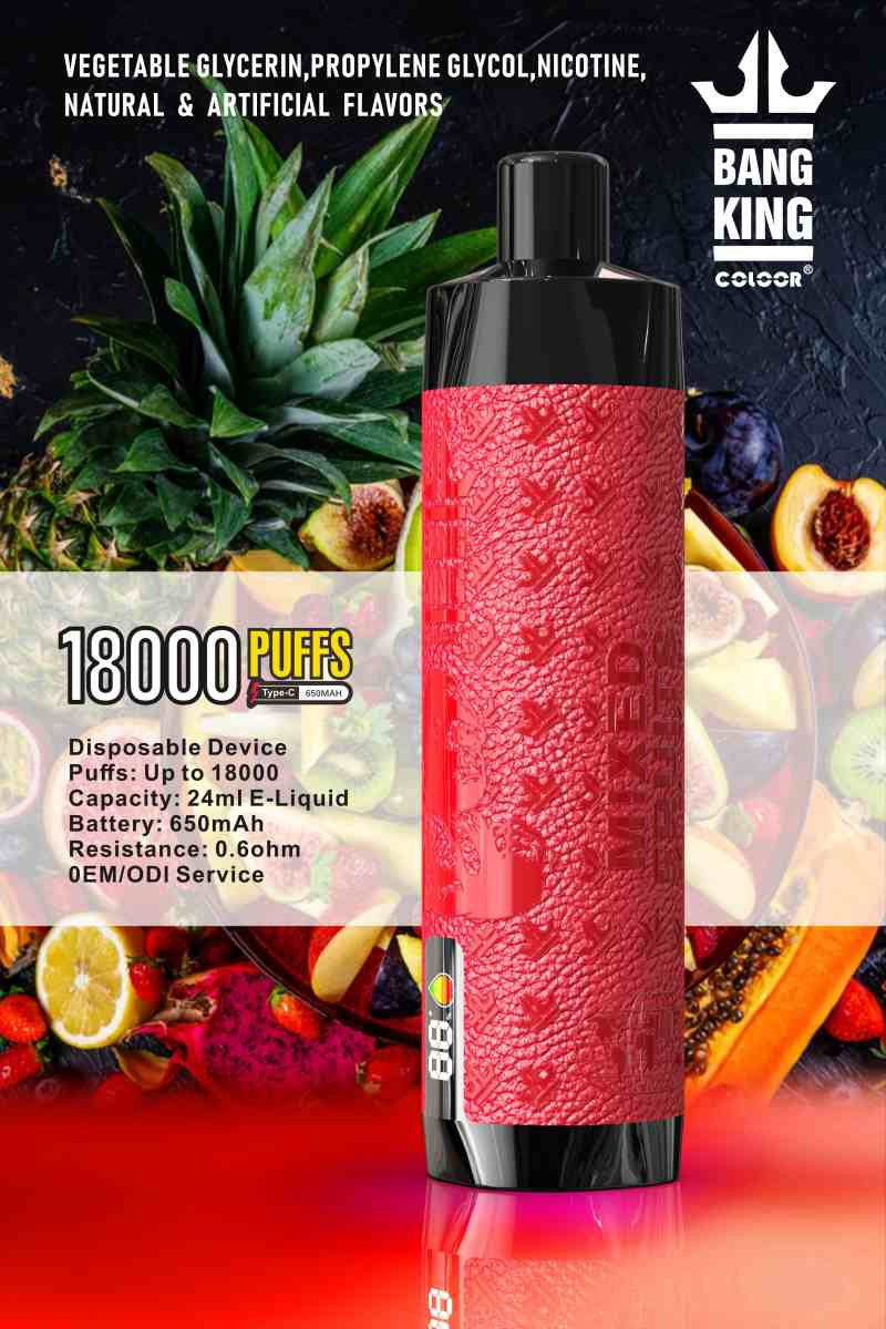 Bang King 18000 Puffs Disposable Vape Dtl Dual Mesh Shisha Puff 18k With Electronic Cigarette-850mAh Battery. 40ml E-liquid. Multiple Nicotine 12 Flavors