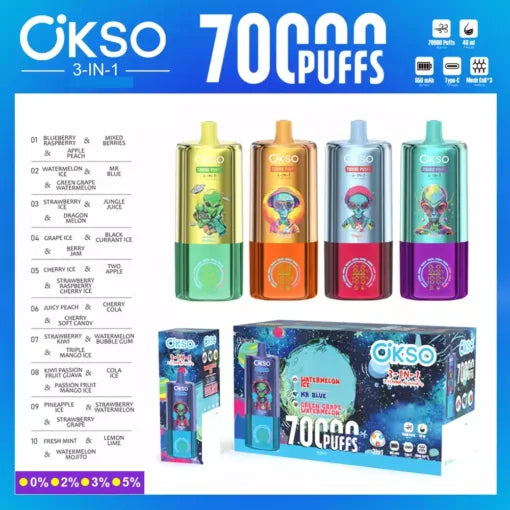 OKSO 3-IN-1 Taste 70K Bulk Buy 70000 Puffs Rechargeable Disposable Vapes Wholesale