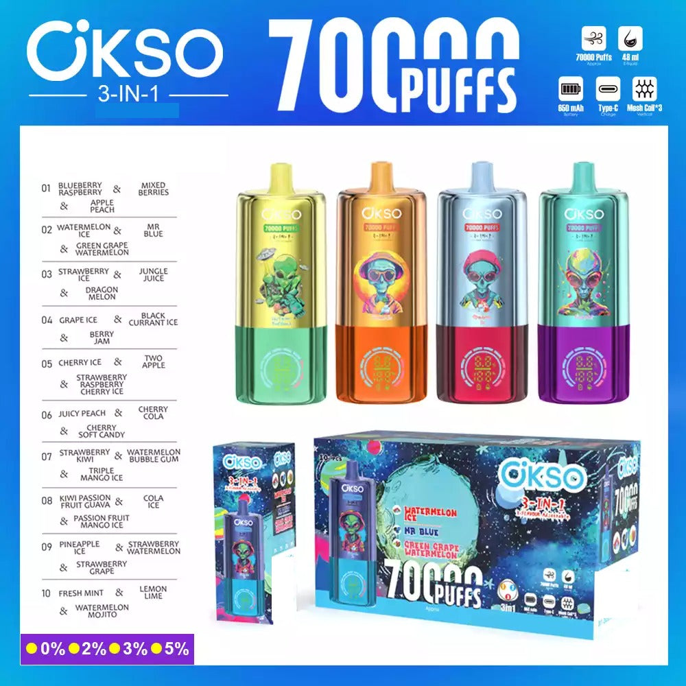 OKSO 3-IN-1 Taste 70K Bulk Buy 70000 Puffs Rechargeable Disposable Vapes Wholesale