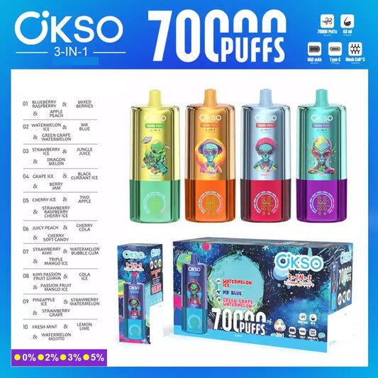 OKSO 3-IN-1 Taste 70K Bulk Buy 70000 Puffs Rechargeable Disposable Vapes Wholesale