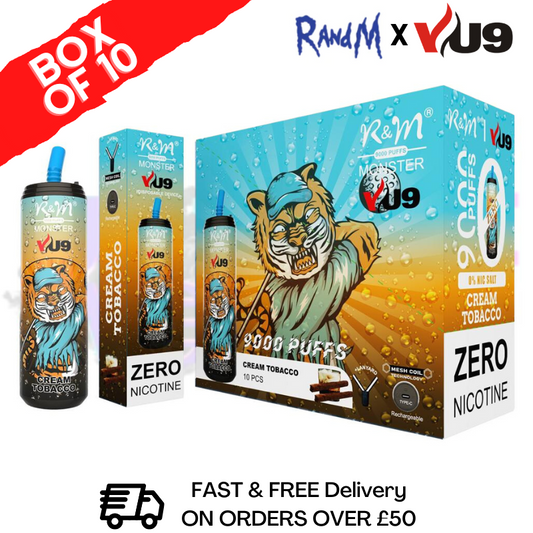Cream Tobacco 9K Monster 9000 Puff 0mg Nikotin, 10er-Packung
