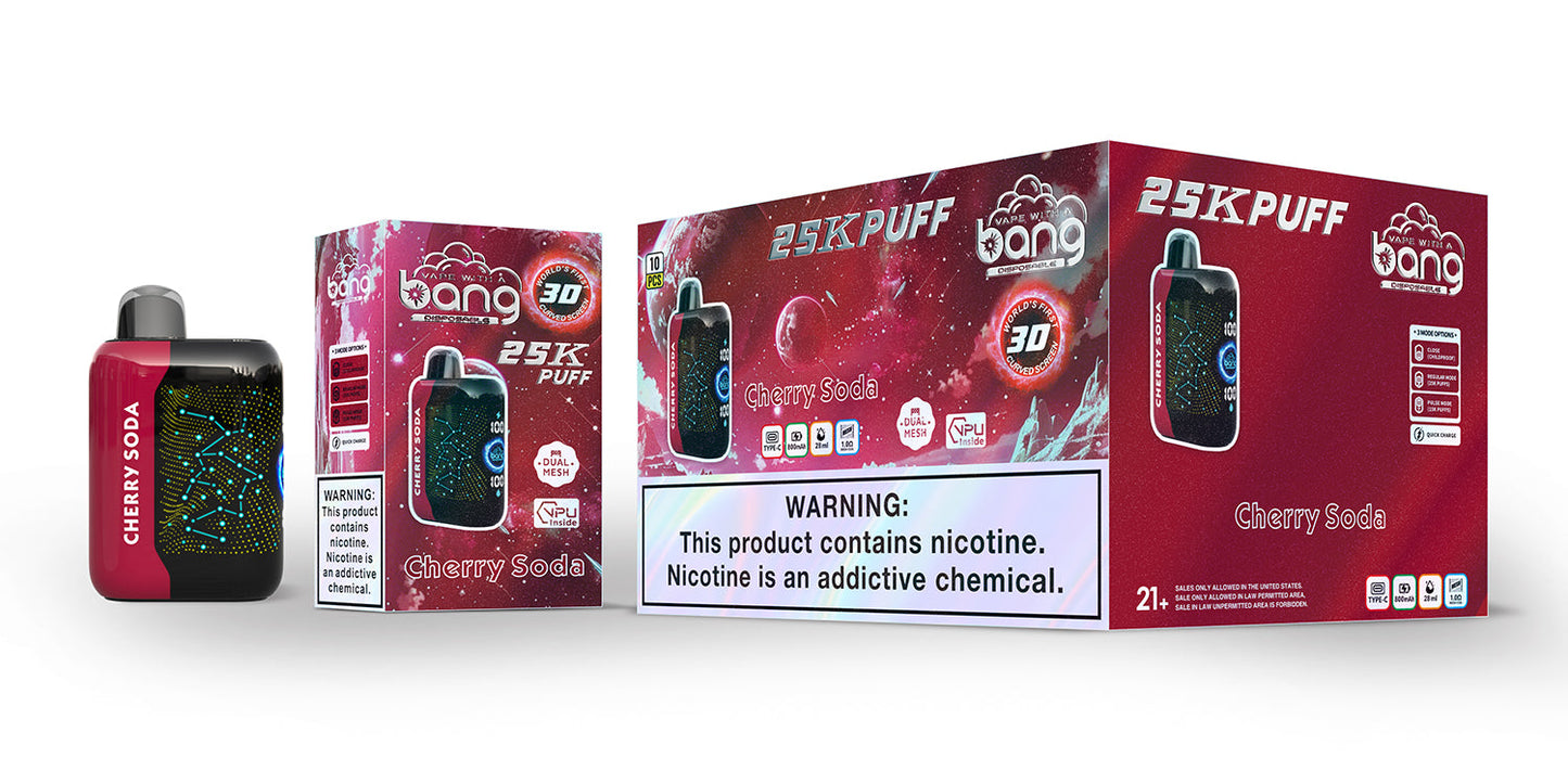 Bang starry 25000 puffs Disposable Vape-850mAh Battery. 30ml E-liquid. Multiple Nicotine 16 Flavors