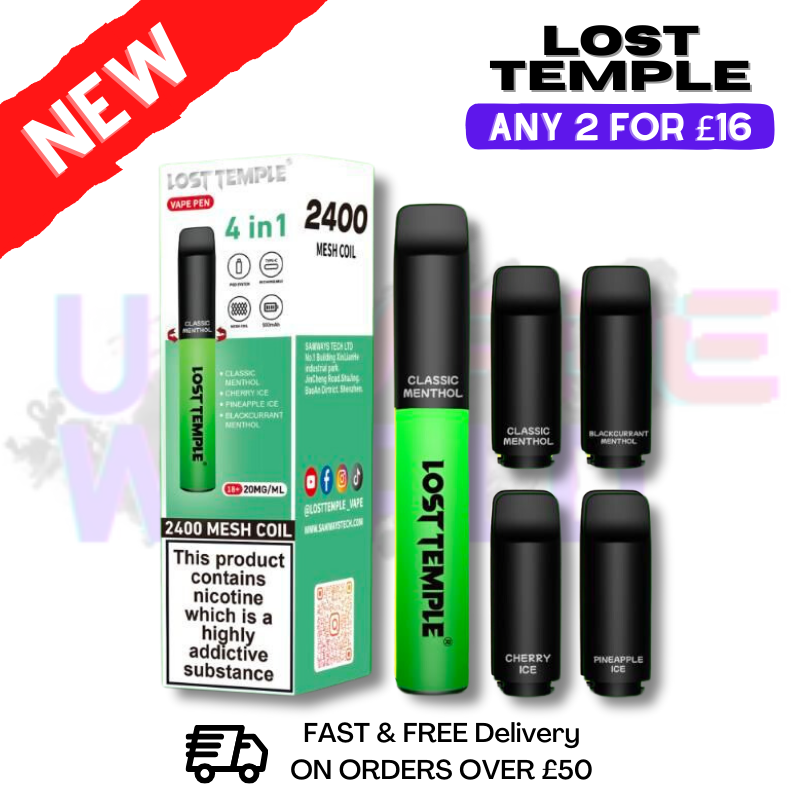 Lost Temple 2400 Puff Bar 4-in-1 Einweg-Vape-Pen-Set