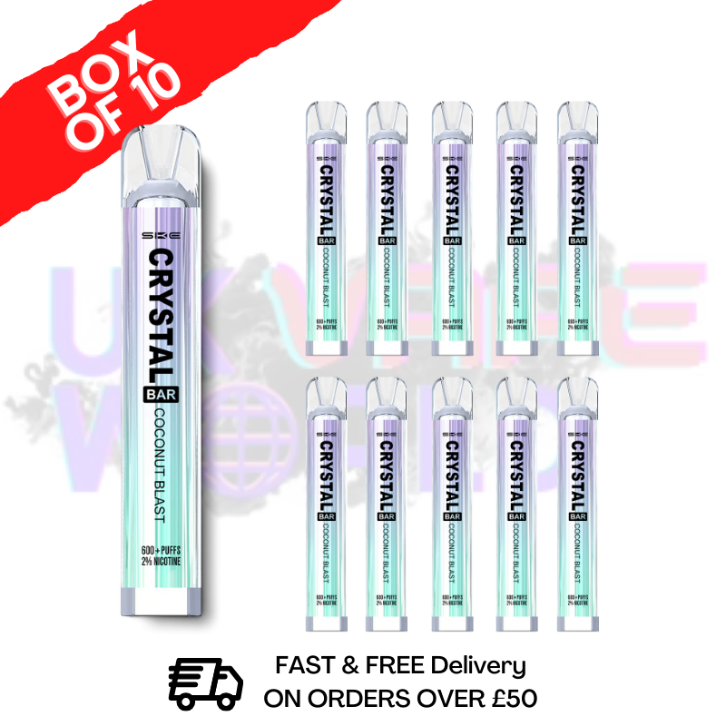Coconut Blast Crystal Bar Puffs 600 SKE Schachtel mit 10 Stück - 26,99 £