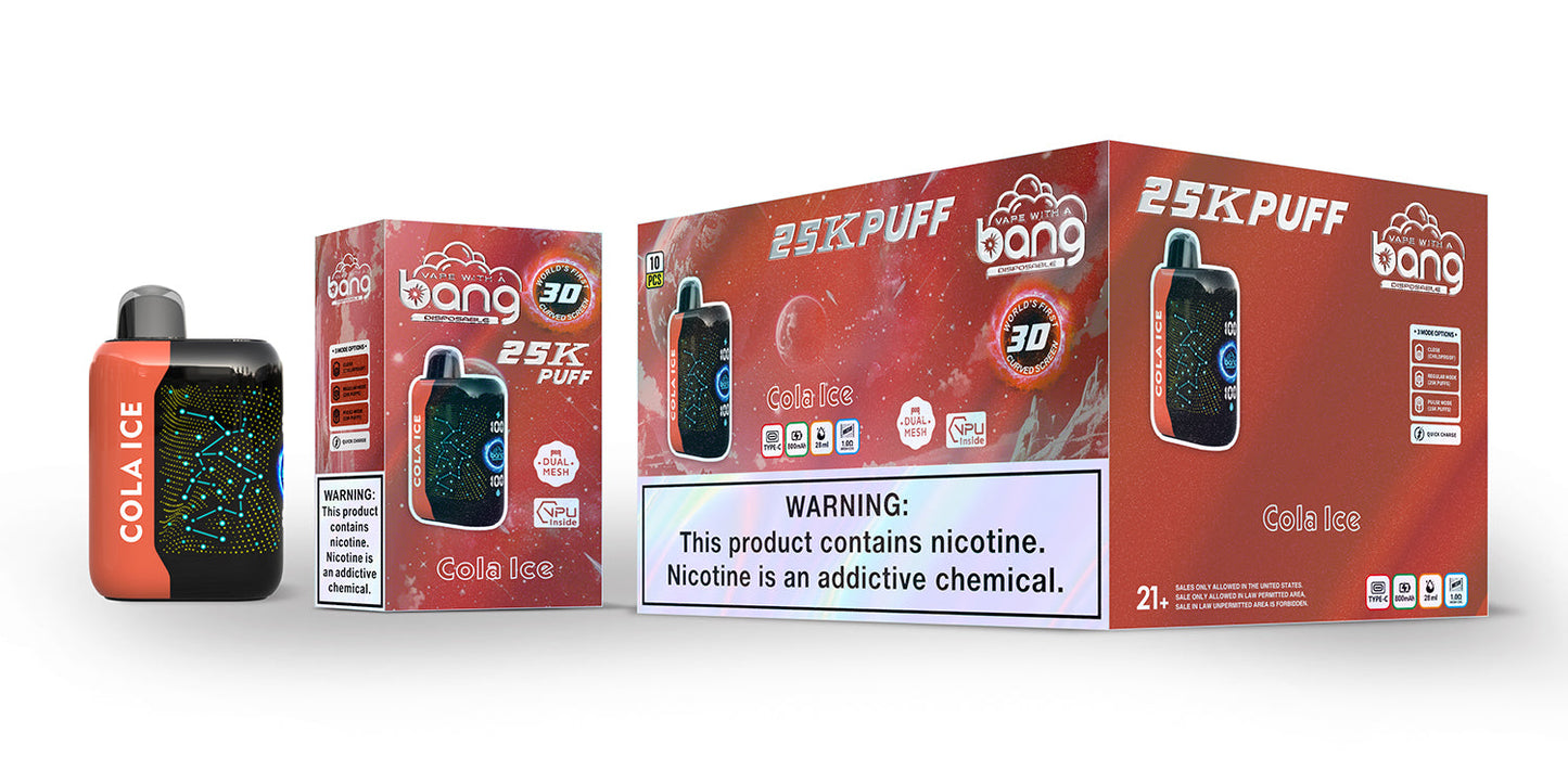 Bang starry 25000 puffs Disposable Vape-850mAh Battery. 30ml E-liquid. Multiple Nicotine 16 Flavors