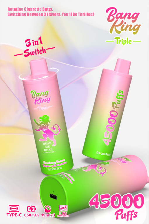 Bang King Triple 45000 Puffs Disposable Vape - 3*15ml E-Liquid. 650mAh Battery 12 Flavors