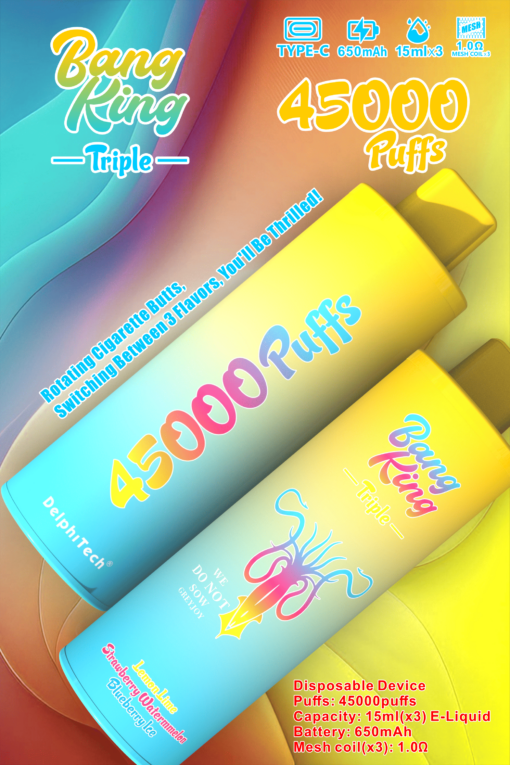 Bang King Triple 45000 Puffs Disposable Vape - 3*15ml E-Liquid, 650mAh Battery 12 Flavors