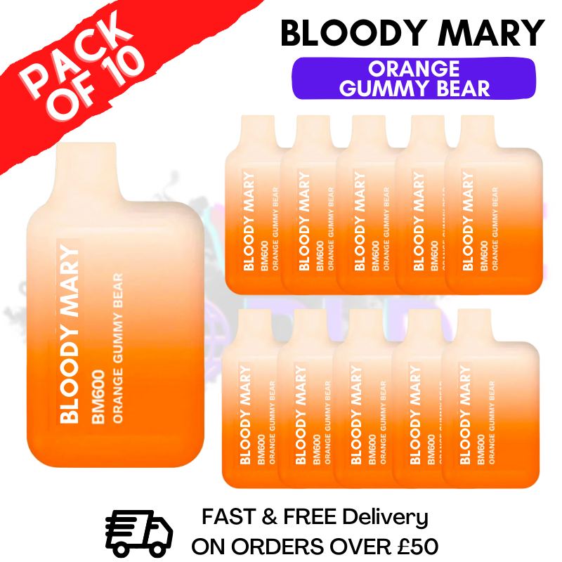 Orange Gummy Bear Bloody Mary 600 Puff Bars Pack Of 10 BM600